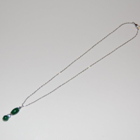 Jade Necklace,Green Jade Beads Pendant Necklace,Jade Charm Necklace - Picture 2 of 3